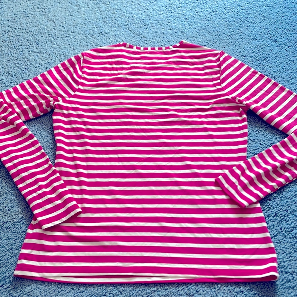 LANDS' END Fuchsia Pink and White Striped Long Sleeve Swim Coverup Rash Guard - Picture 2 of 5